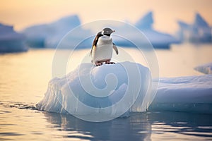 Penguin on ice floe Antarctic, penguin float on the ice floe in the Southern Ocean in Antarctica. Ai generated