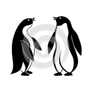 Penguin icon Two silhouette of birds vector logo Flock Of Emperor Penguins on white background. Tallest And Heaviest Penguin