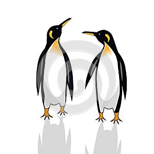 Penguin icon Two silhouette of birds vector logo Flock Of Emperor Penguins on white background. Tallest And Heaviest Penguin