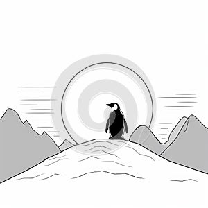 Penguin Illustration: Majestic Mountain View With Clean Lines