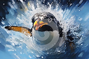 Penguin image created with splashing water theme