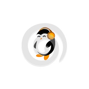 Penguin listening music- Stock vector illustration