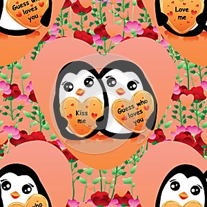 Penguin lover dream seamless pattern