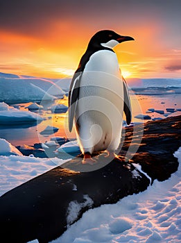 Penguin medium shot Antarctica sunset mango style