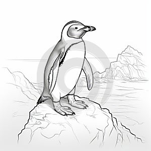 Precise Draftsmanship: Detailed Penguin Illustration On Reef photo