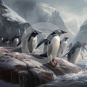 Penguin Playtime on Icy Slopes photo