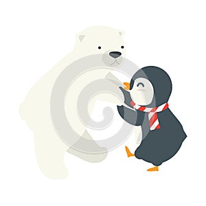 Penguin with polar bear danceing cartoon