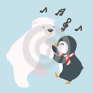 Penguin with polar bear dancing vector