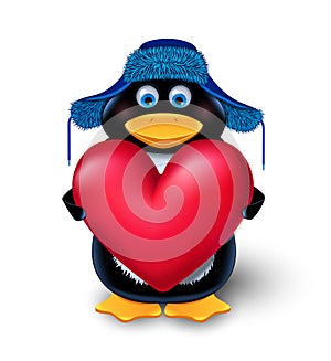 Penguin with red heart