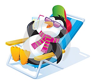 Penguin Relaxing In the Sun with Iced Drink