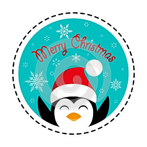 Penguin in santa hat. Merry Christmas. Vector illustration. Flat design