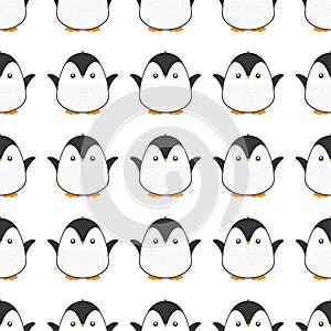 Penguin seamless pattern background. Cute Christmas cartoon doodle vector illustration