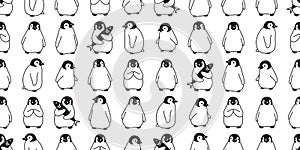Penguin Seamless pattern vector bird cartoon polar bear scarf isolated tile background repeat wallpaper doodle illustration design