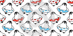 Penguin Seamless pattern vector swimming ring pool scarf isolated polka dot cartoon tile background repeat wallpaper illustration