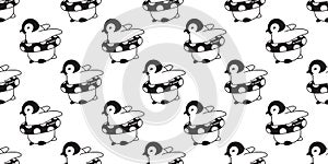 Penguin Seamless pattern vector swimming ring pool scarf isolated polka dot cartoon tile background repeat wallpaper illustration