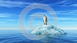 A penguin sits on an iceberg