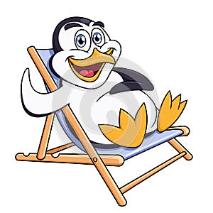 Penguin is sitting in lounge chair