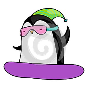 Penguin snowboarding