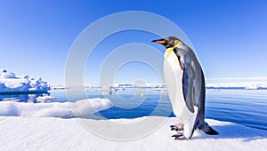 Penguin standing on a snowy surface