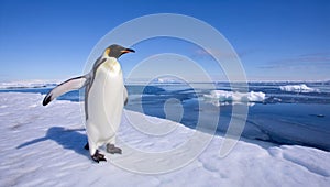Penguin standing on a snowy surface