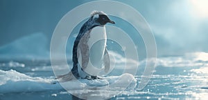 A penguin standing on top of an ice floer