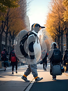 Penguin Strolling in the City photo