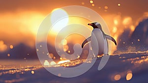 Penguin at Sunset in Antarctica
