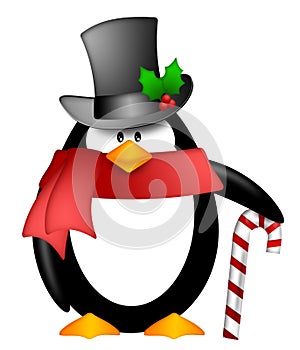 Penguin Top Hat Red Scarf Candy Cane Clipart