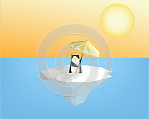 Penguin with umbrella on ice floe - global warming concept vect