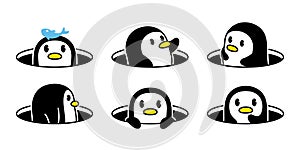 penguin vector bird icon hole hiding logo cartoon character doodle illustration
