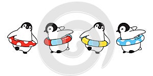 Penguin vector icon logo swimming ring pool cartoon character illustration symbol doodle graphic