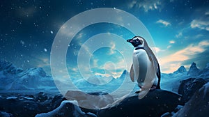 Penguin Waddling under a Starry Night Sky - AI Generated