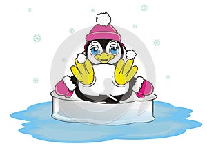 Penguin in warm hat and gloves