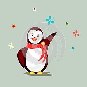 Penguine character in happy mood.