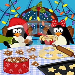 Penguins bake Christmas cookies