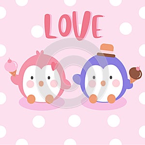 Penguins couple vector love valentine day card anniversary icecream summer holiday vector