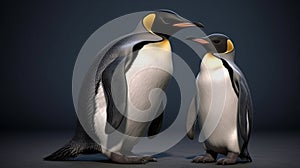 Penguins family. Cute baby penguin and parent. Emperor Penguin with chick