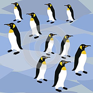 Penguins on Ice Surface Pattern, King Penguins Winter Repeat Pattern Emperor Penguins  for Textile Design, Fabric Printing, Statio