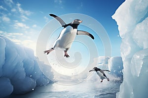 penguins jumping between icebergs by Generative AI
