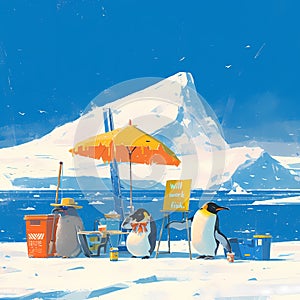 Penguins\' Lemonade Stand at the Beach, a Whimsical Tale of Cold Warmth and Fun