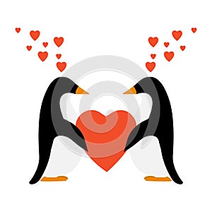 Penguins love each other, christmas hats christmas, vector illustration