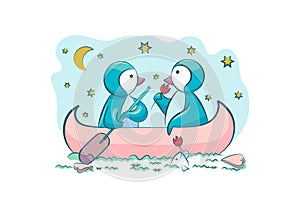 Penguins in love. Valentine`s Day.