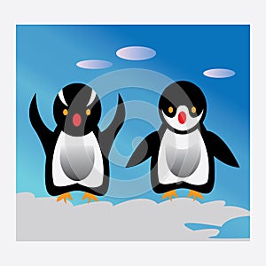 Penguins in pairs cute cartoon illustration with vector design background color