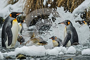 penguins in a polar landscape