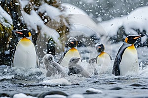 penguins in a polar landscape