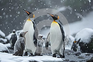 penguins in a polar landscape