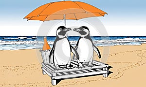 Penguins' Seaside Romance