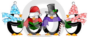 Penguins Singing Christmas Carol Cartoon Clipart photo