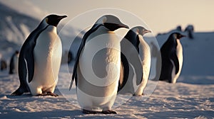 Penguins on the snow. Generative AI