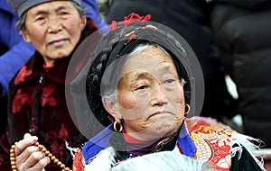 Pengzhou, China: Old Woman in Qiang Clothing